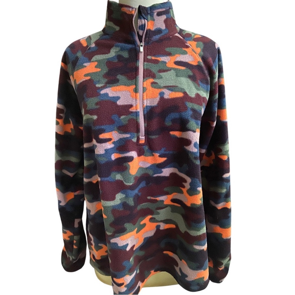 EDDIE BAUER pink maroon CAMO 1/4 zip fleece pullover Size XL good used condition